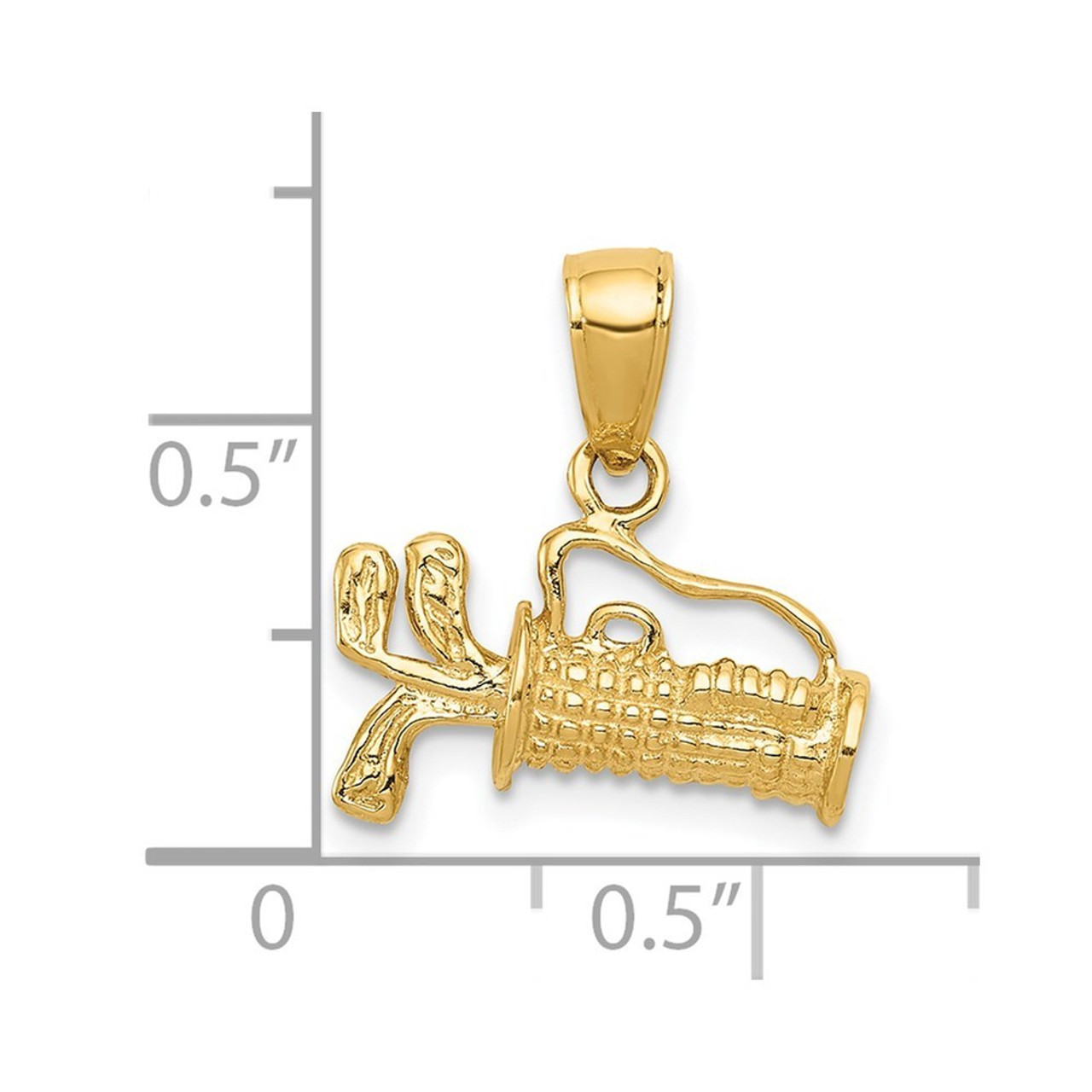 14K Yellow Gold Solid Polished 3-Dimensional Golf Bag With Clubs Charm Pendant - (A83-309)