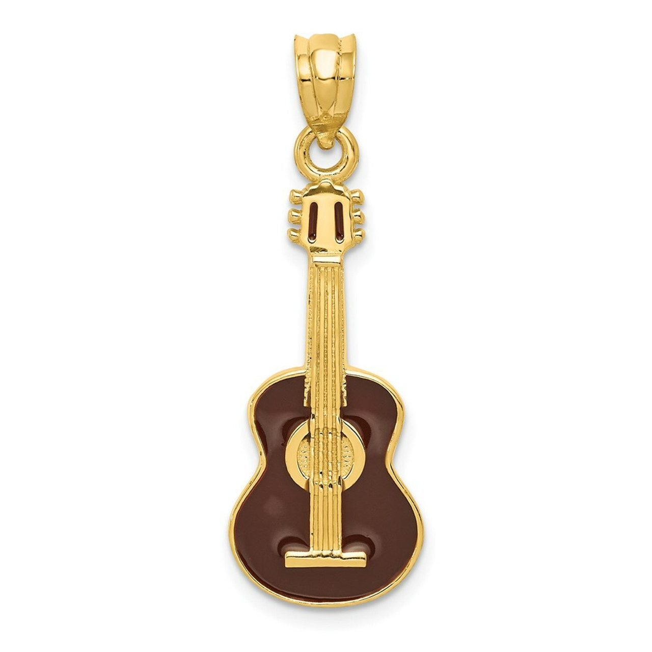 14K Yellow Gold Enameled Guitar Pendant - (A84-841)