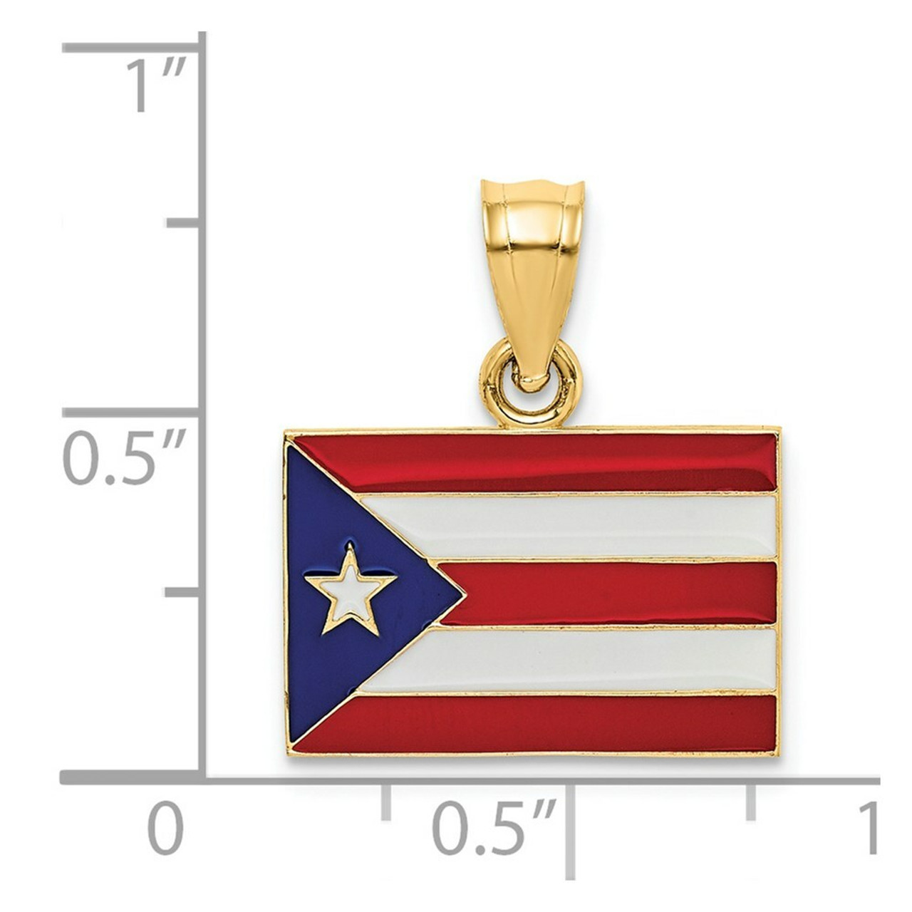 14K Yellow Gold Solid Enameled Puerto Rico Flag Pendant - (A86-231)