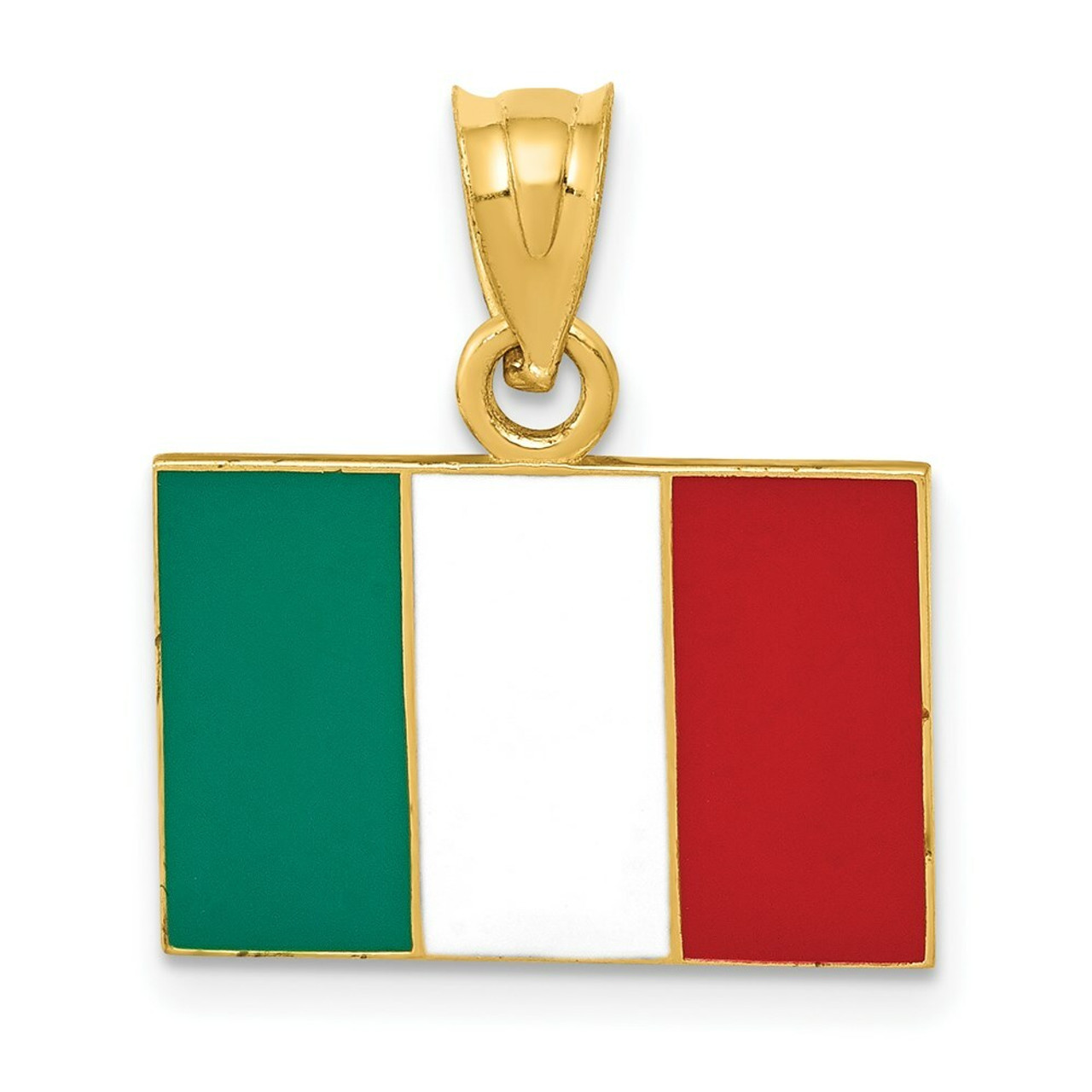 14K Yellow Gold Solid Enameled Italy Flag Pendant - (A87-258)