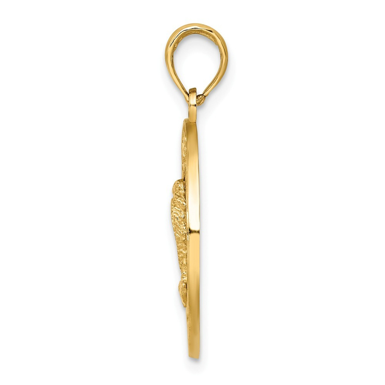 14K Yellow Gold Florida On Round Frame With Double Palm Tree Charm Pendant - (A91-898)
