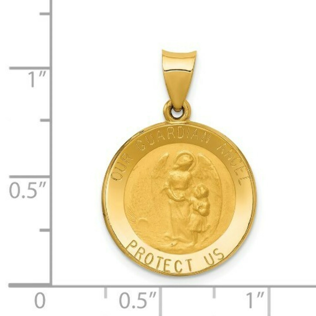 14K Yellow Gold Guardian Angel Medal Pendant - (A97-924)