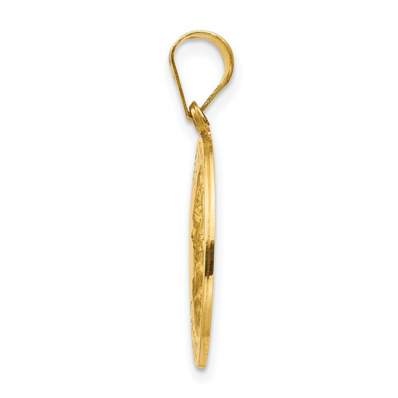 14K Yellow Gold Polished and Satin Matka Boska Czestochowska Reversible Medal Pendant 19mm width - (B11-134)