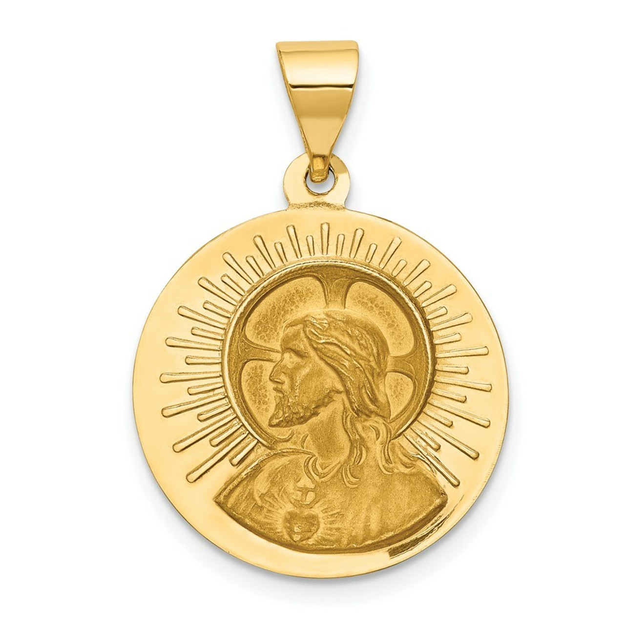 14K Yellow Gold Polished and Satin Matka Boska Czestochowska Reversible Medal Pendant 19mm width - (B11-134)