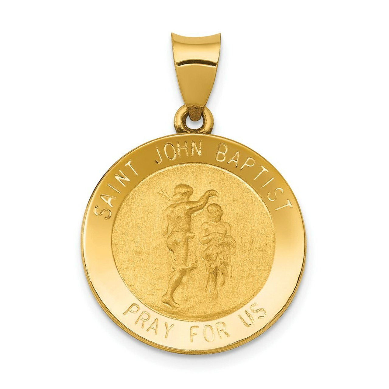 14K Yellow Gold Polished and Satin St. John Baptist Medal Pendant 19mm width - (B11-171)