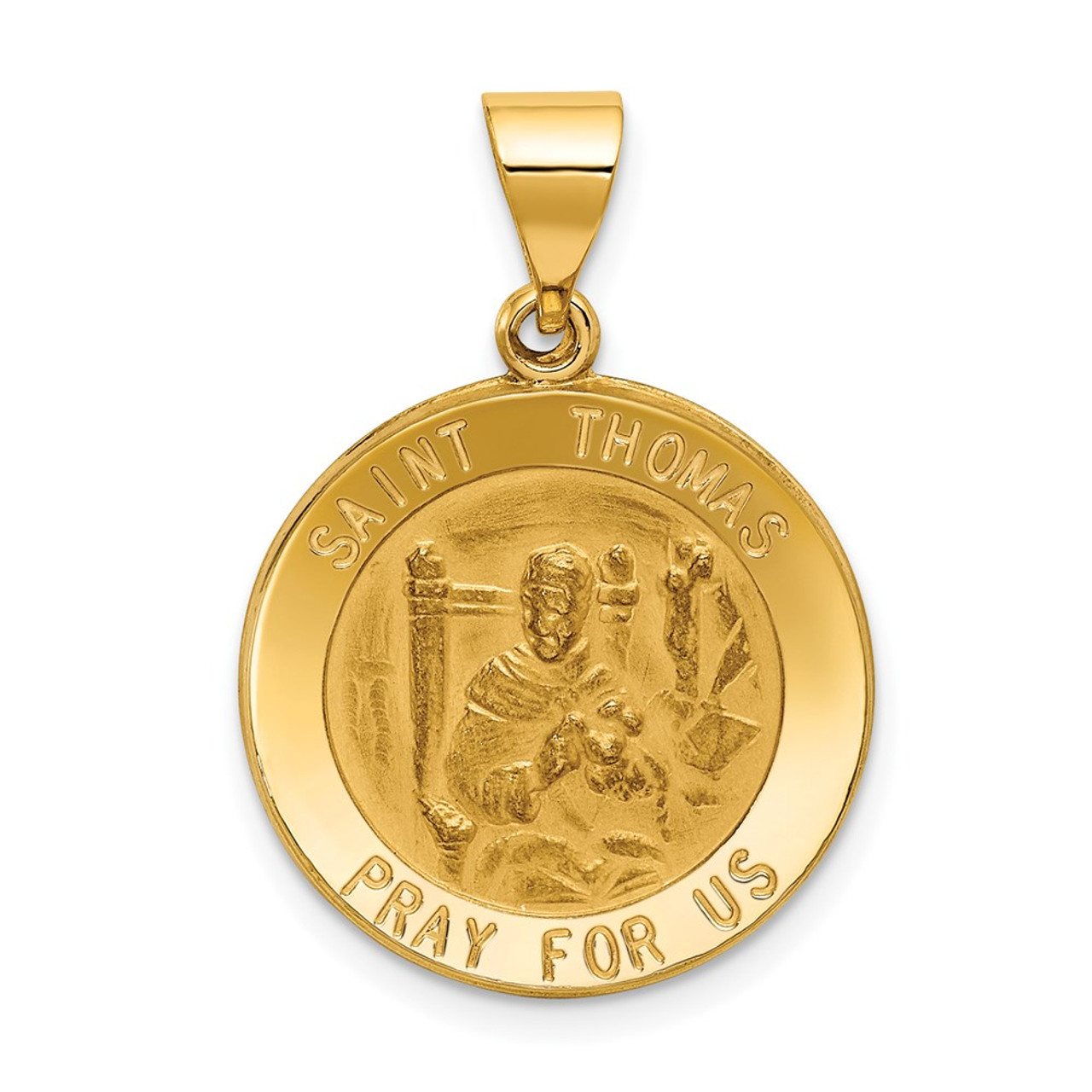 14K Yellow Gold Polished and Satin St. Thomas Medal Pendant 20mm width - (B11-210)