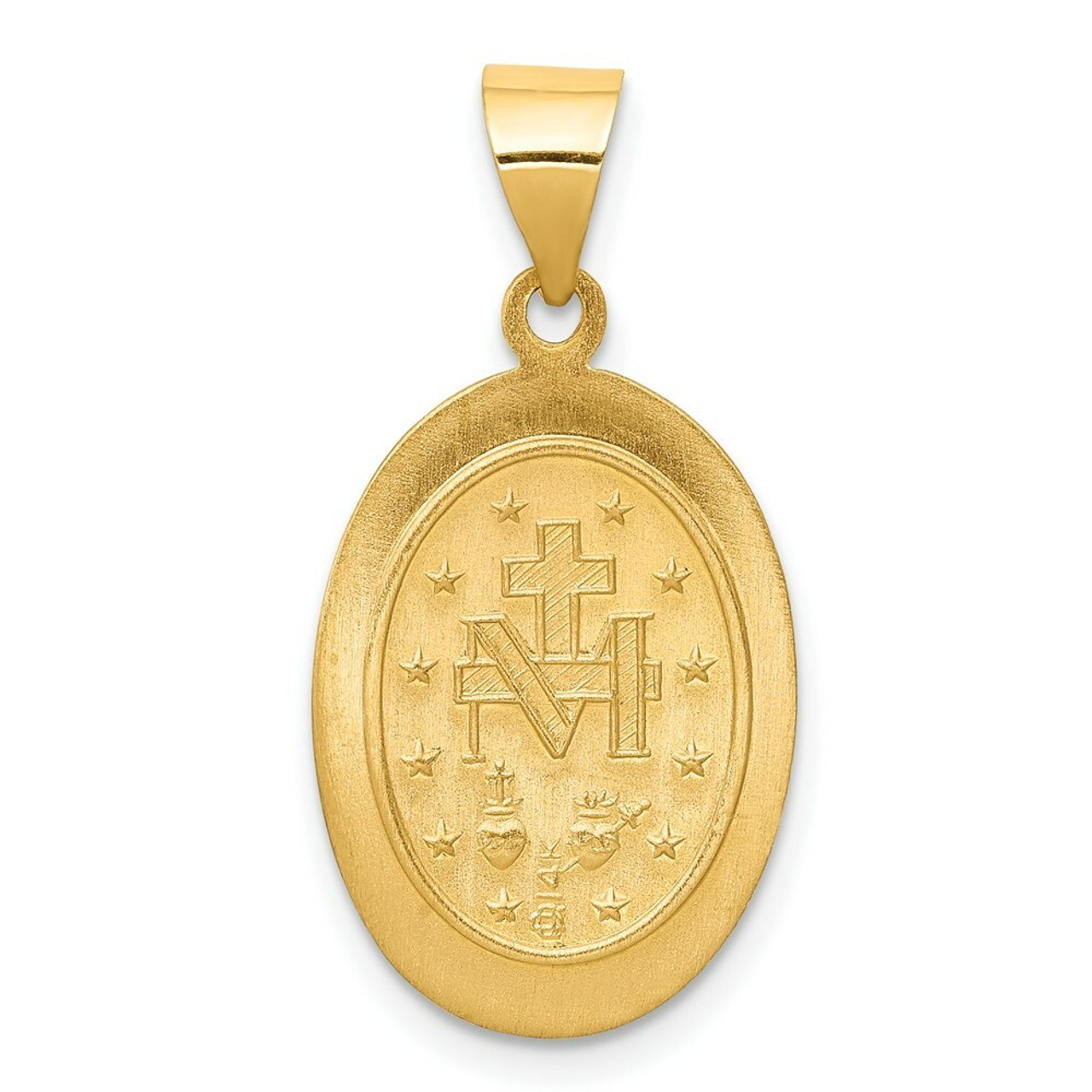 14K Yellow Gold Polished and Satin Miraculous Medal Pendant 14mm width - (B11-253)