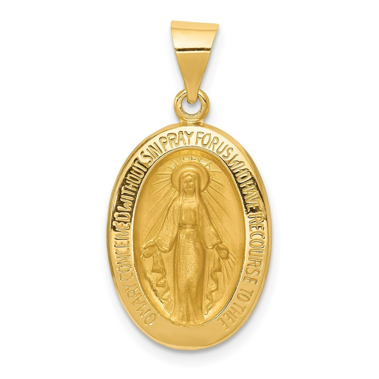 14K Yellow Gold Polished and Satin Miraculous Medal Pendant 14mm width - (B11-253)