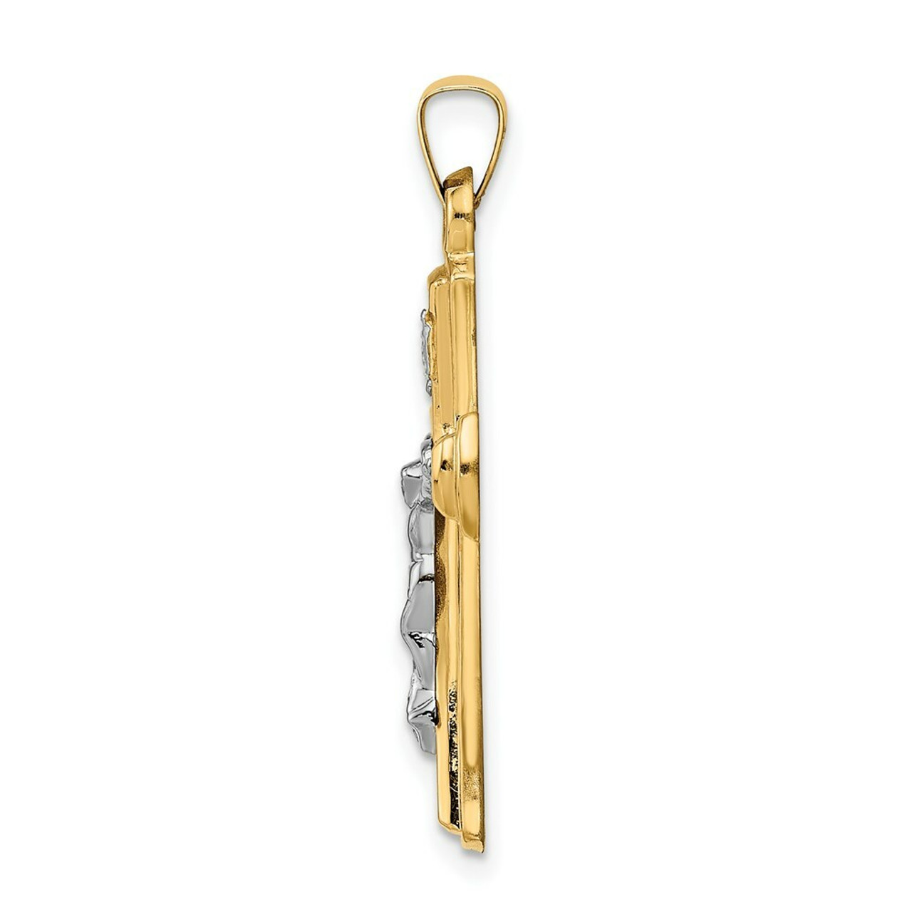 14K Two-tone Gold INRI Hollow Crucifix Pendant 34mm length - (B11-256)