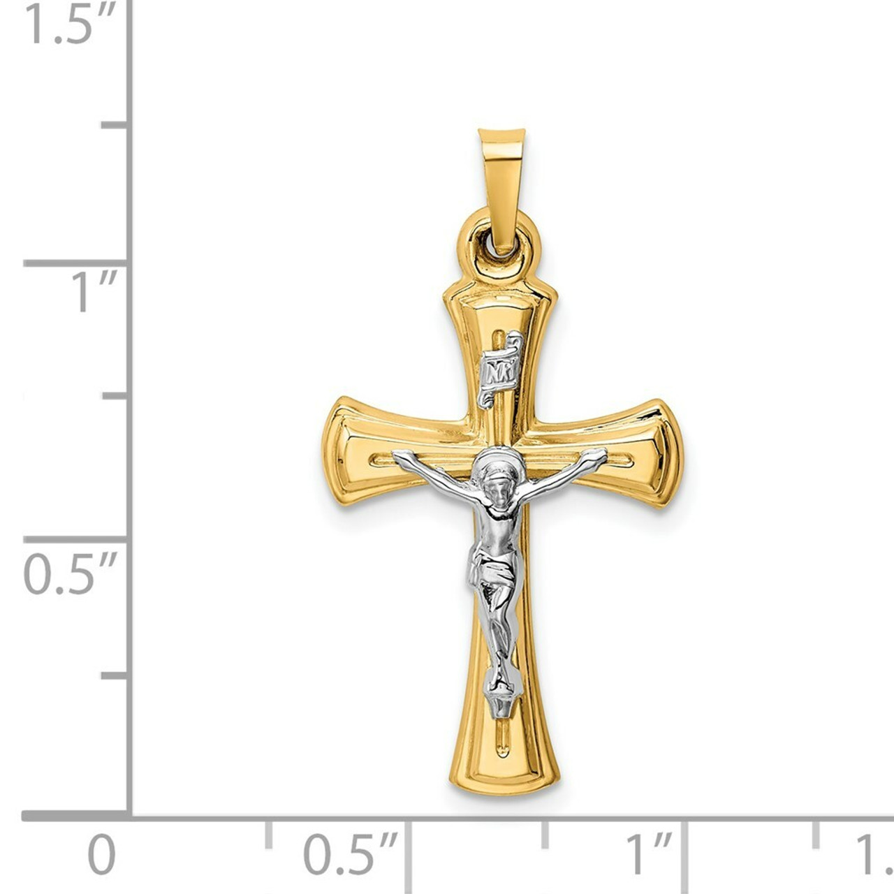 14K Two-tone Gold INRI Hollow Crucifix Pendant 34mm length - (B11-256)