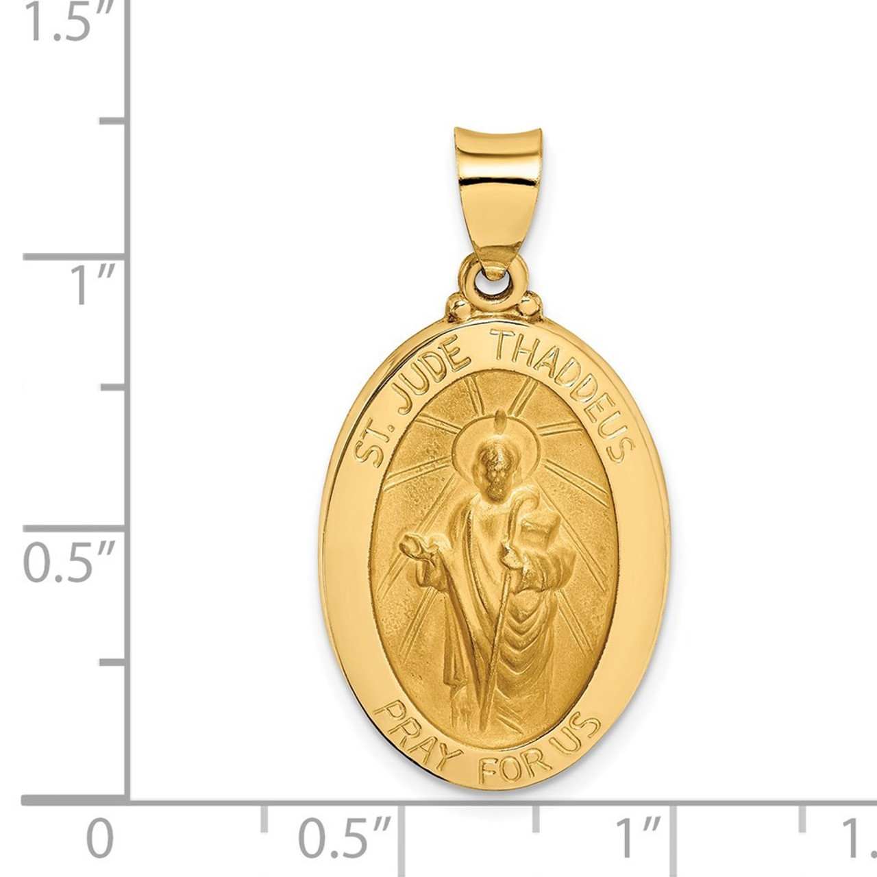 14K Yellow Gold Polished and Satin St. Jude Thaddeus Medal Pendant 16mm width - (B11-280)
