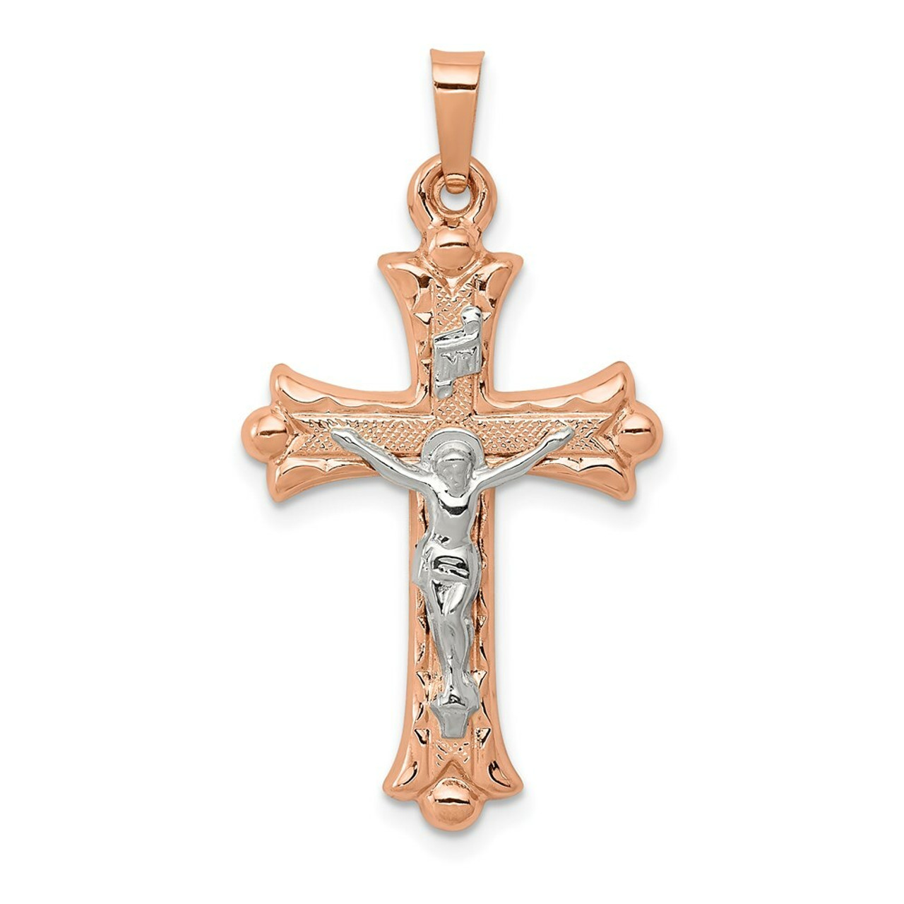 14K Two-tone Gold Hollow Crucifix Pendant 28mm length - (B11-344)