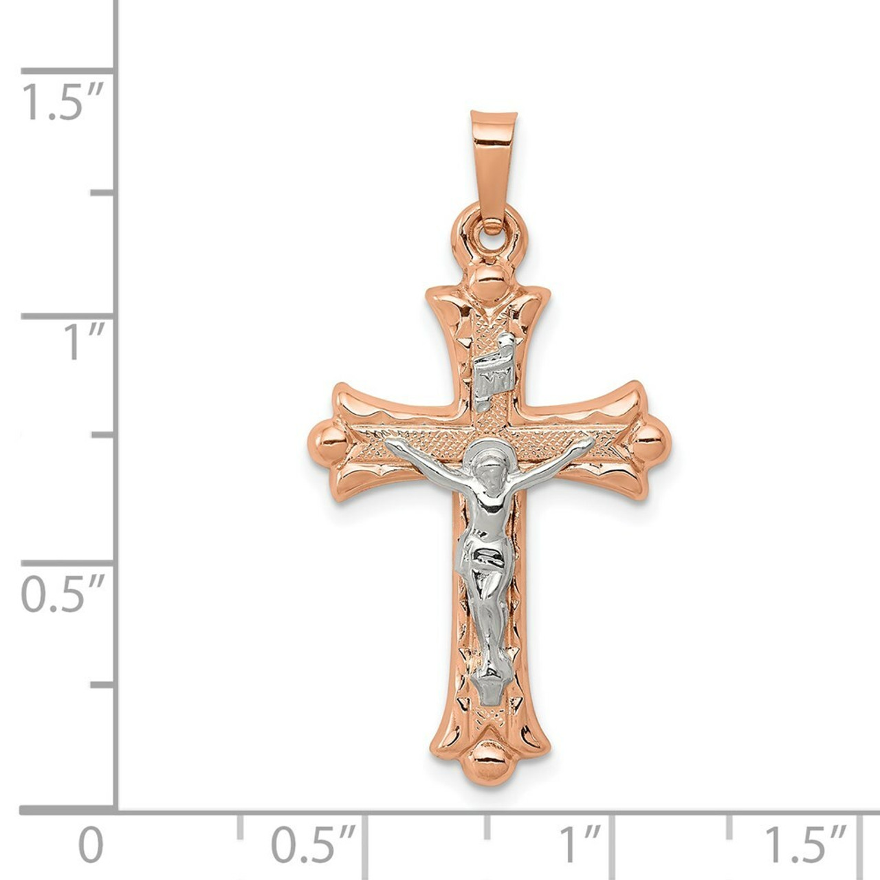 14K Two-tone Gold Hollow Crucifix Pendant 28mm length - (B11-344)