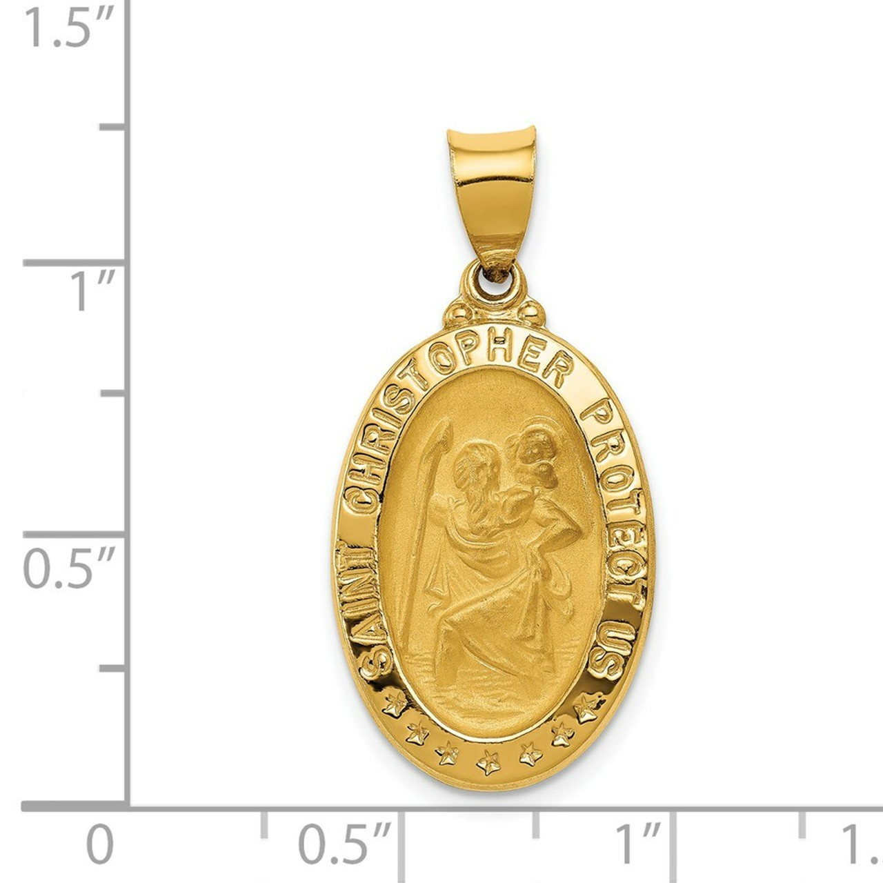 14K Yellow Gold Polished and Satin Saint Christopher Medal Pendant 15mm width - (B11-346)