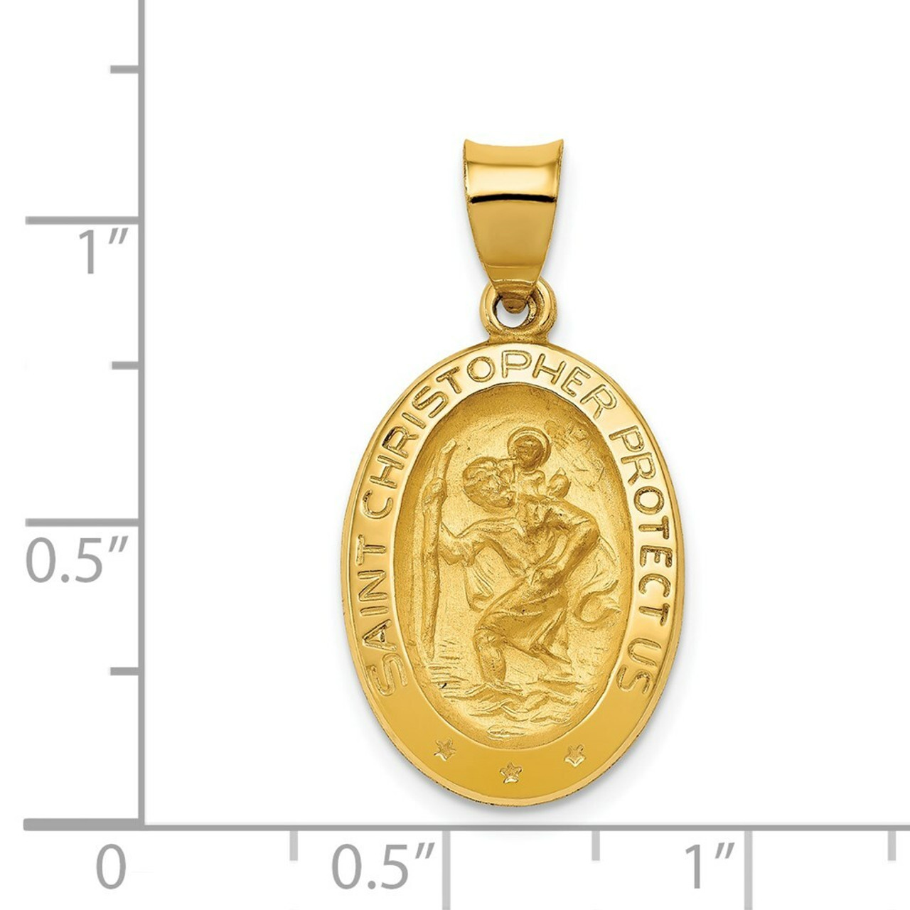 14K Yellow Gold Polished and Satin Saint Christopher Medal Pendant 14mm width - (B11-355)
