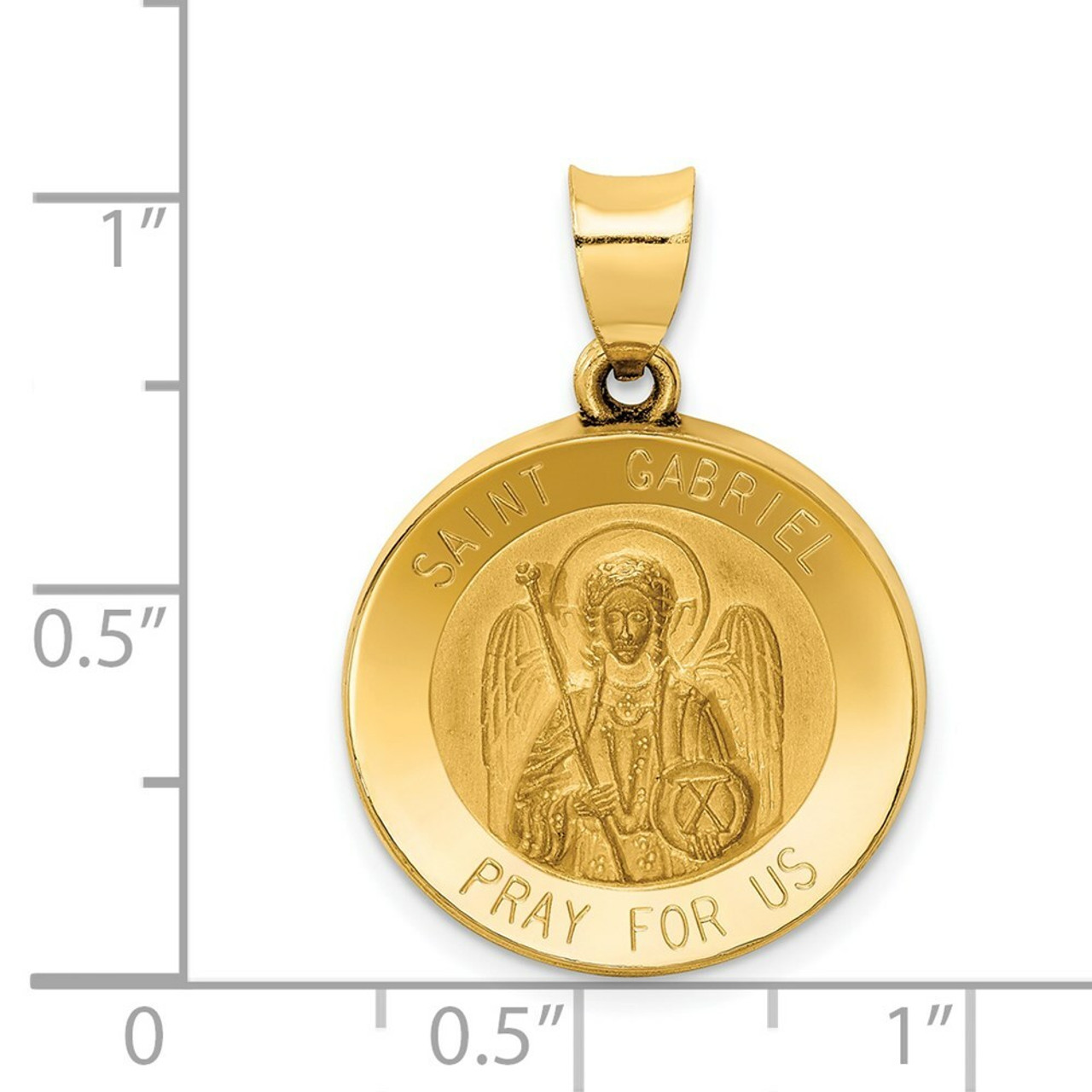 14K Yellow Gold Polished and Satin St. Gabriel Medal Pendant 19mm width - (B11-427)
