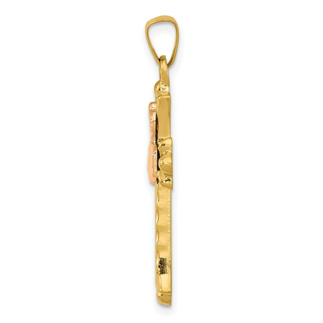 14K Two-tone Gold Claddagh Cross Pendant 34mm length - (B11-515)