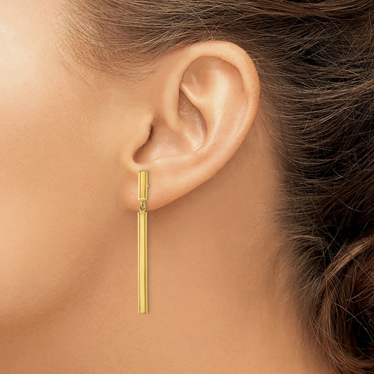 14K Yellow Gold Fancy Dangle Round Tube Earrings - (B36-772)