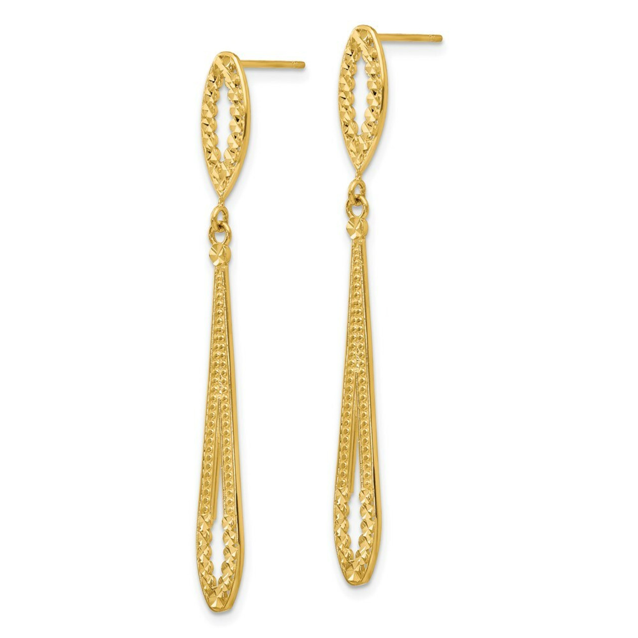 14K Yellow Gold Diamond-cut Dangle Post Earrings - (B36-865)
