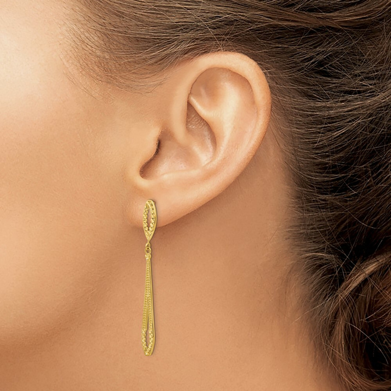 14K Yellow Gold Diamond-cut Dangle Post Earrings - (B36-865)