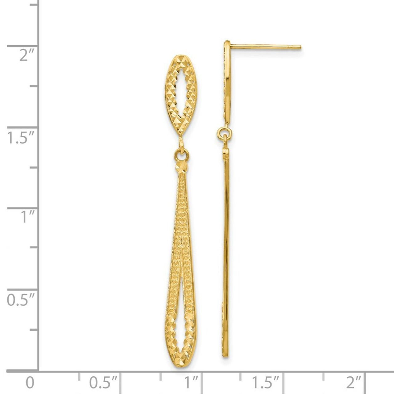 14K Yellow Gold Diamond-cut Dangle Post Earrings - (B36-865)