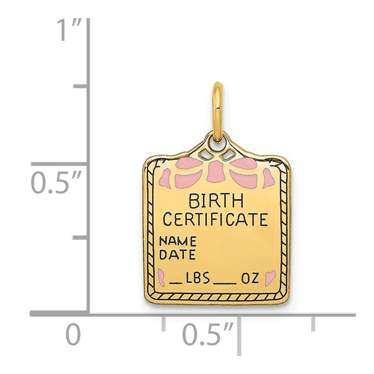 14K Yellow Gold Enameled Pink Engravable Birth Certificate Charm - (A82-461)