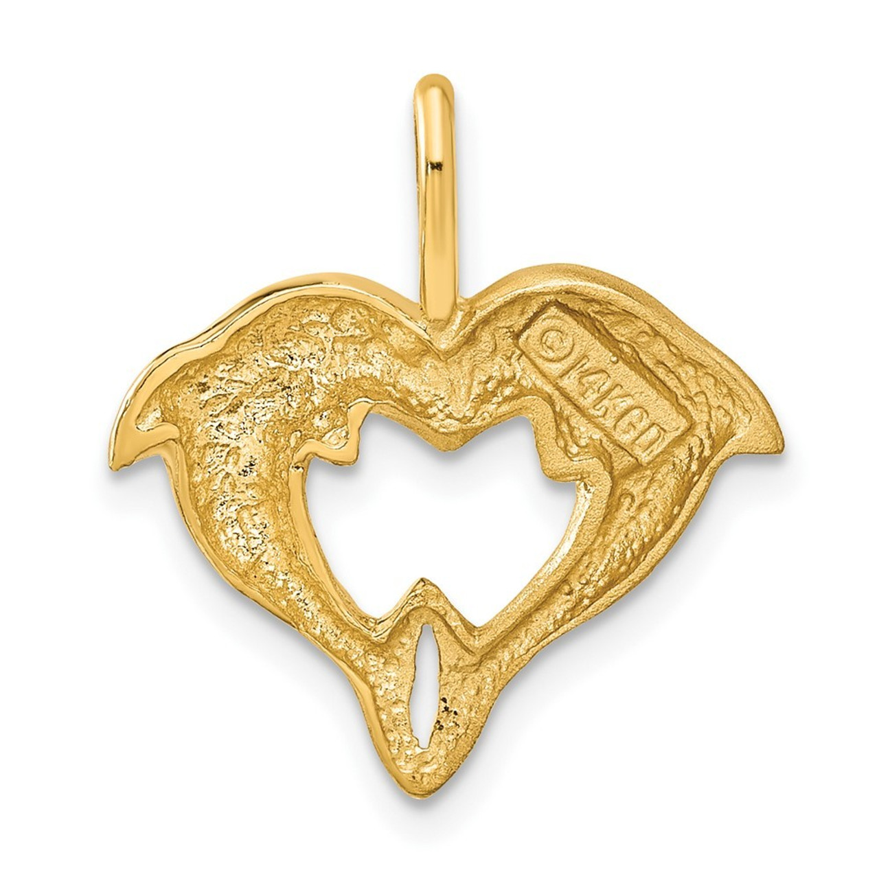 14K Yellow Gold Dolphin Heart Pendant - (A82-859)
