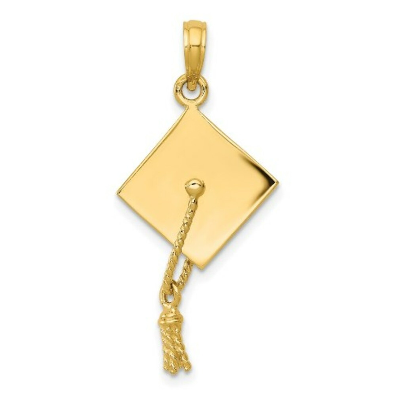 14K Yellow Gold Solid Polished 3-Dimensional Graduation Cap Pendant - (A83-108)