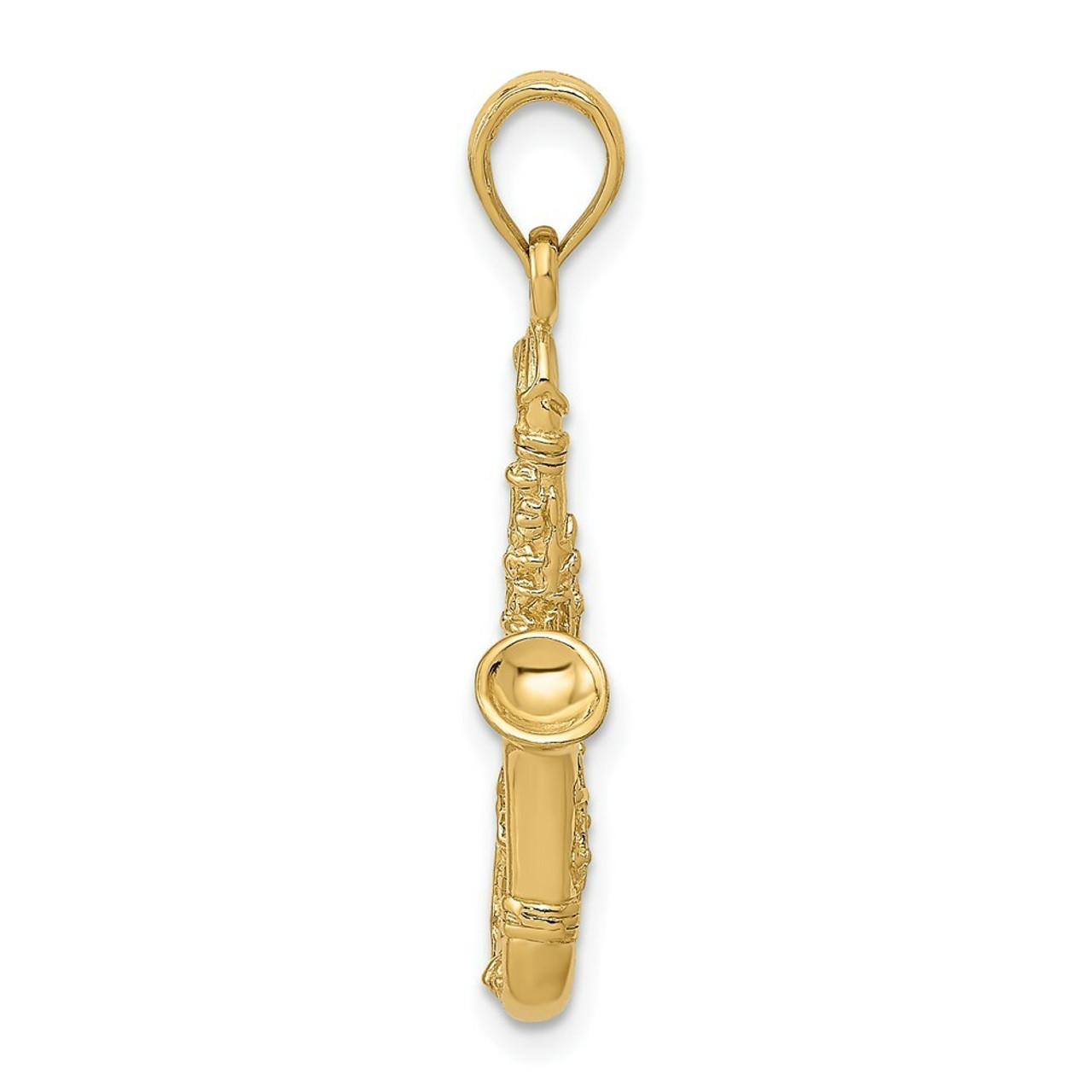 14K Yellow Gold Solid Polished 3-Dimensional Saxophone Charm - (A83-153)