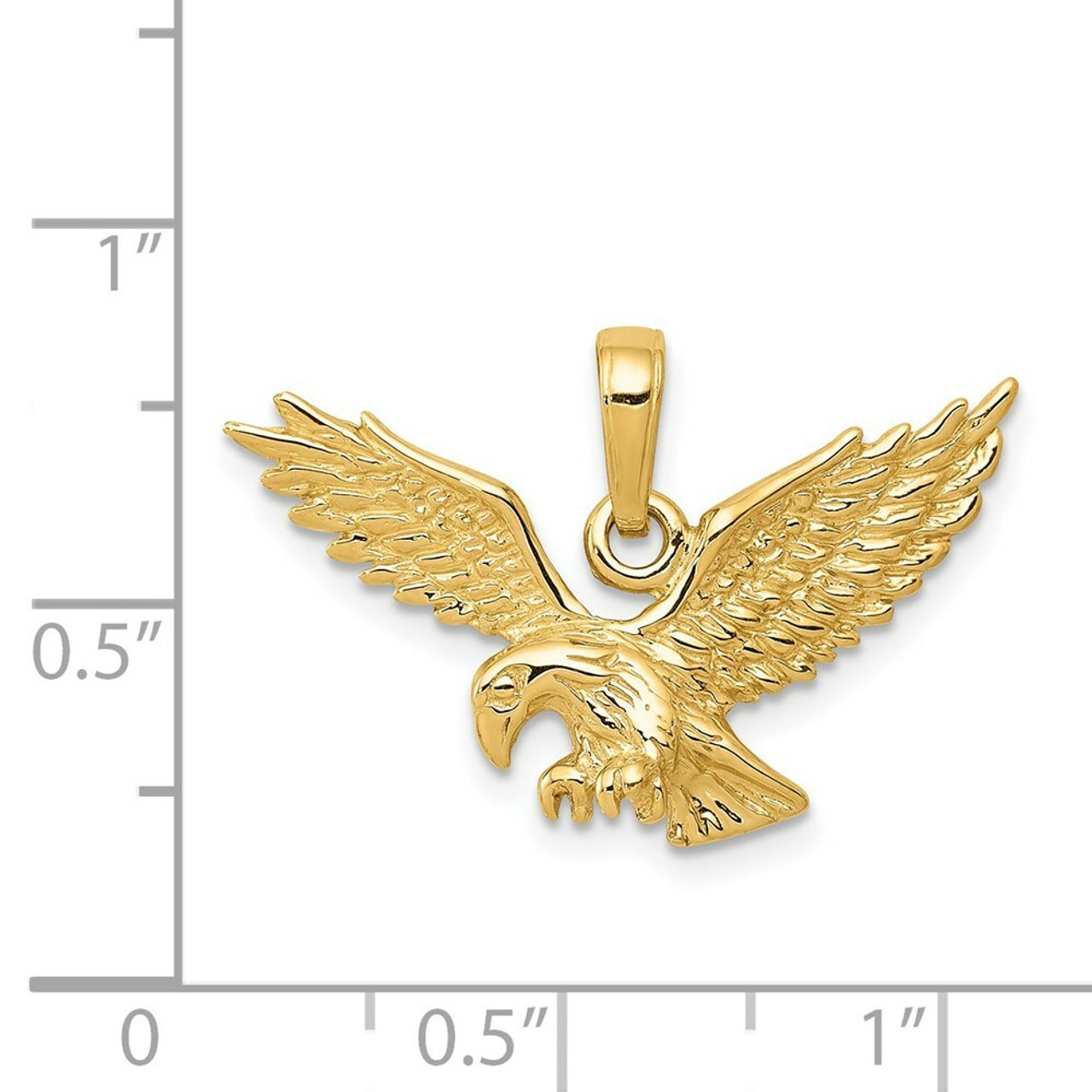 14K Yellow Gold Solid Polished Eagle Pendant - (A83-467)