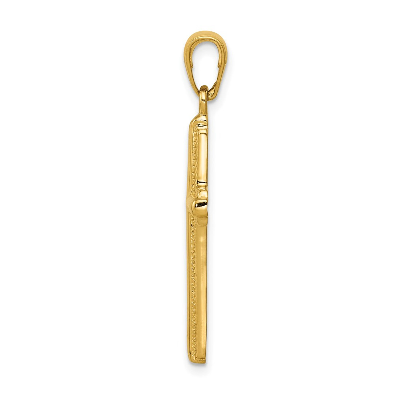 14K Yellow Gold Cross with Striped Border Pendant - (A83-814)
