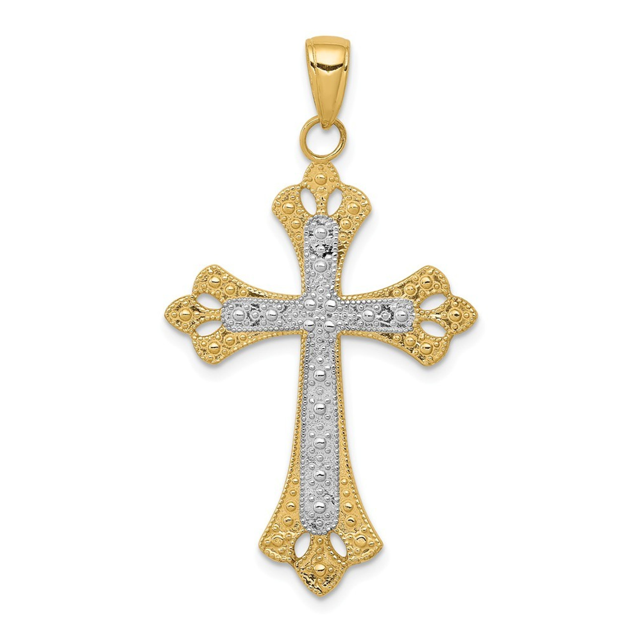 14K Yellow Gold Two-tone Textured Cross Pendant - (A85-192) - Roy