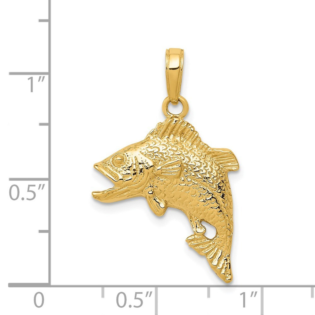 14K Yellow Gold Jumping Bass Fish Pendant - (A85-240)