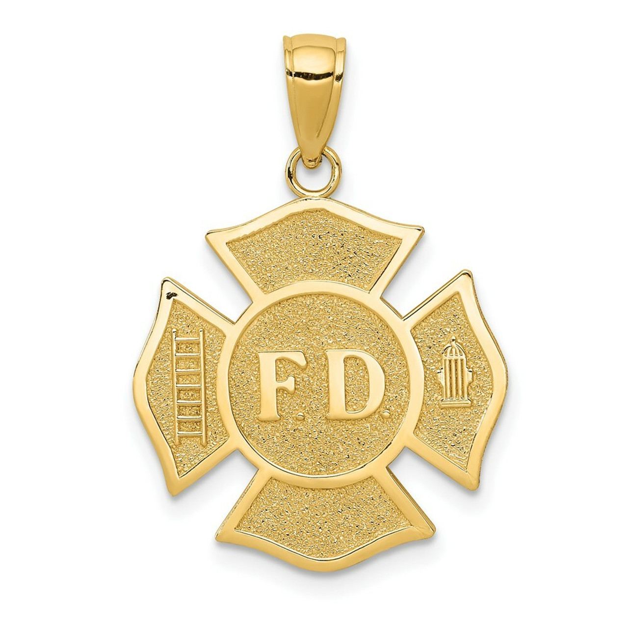 14K Yellow Gold Fire Department Badge Pendant - (A85-557)