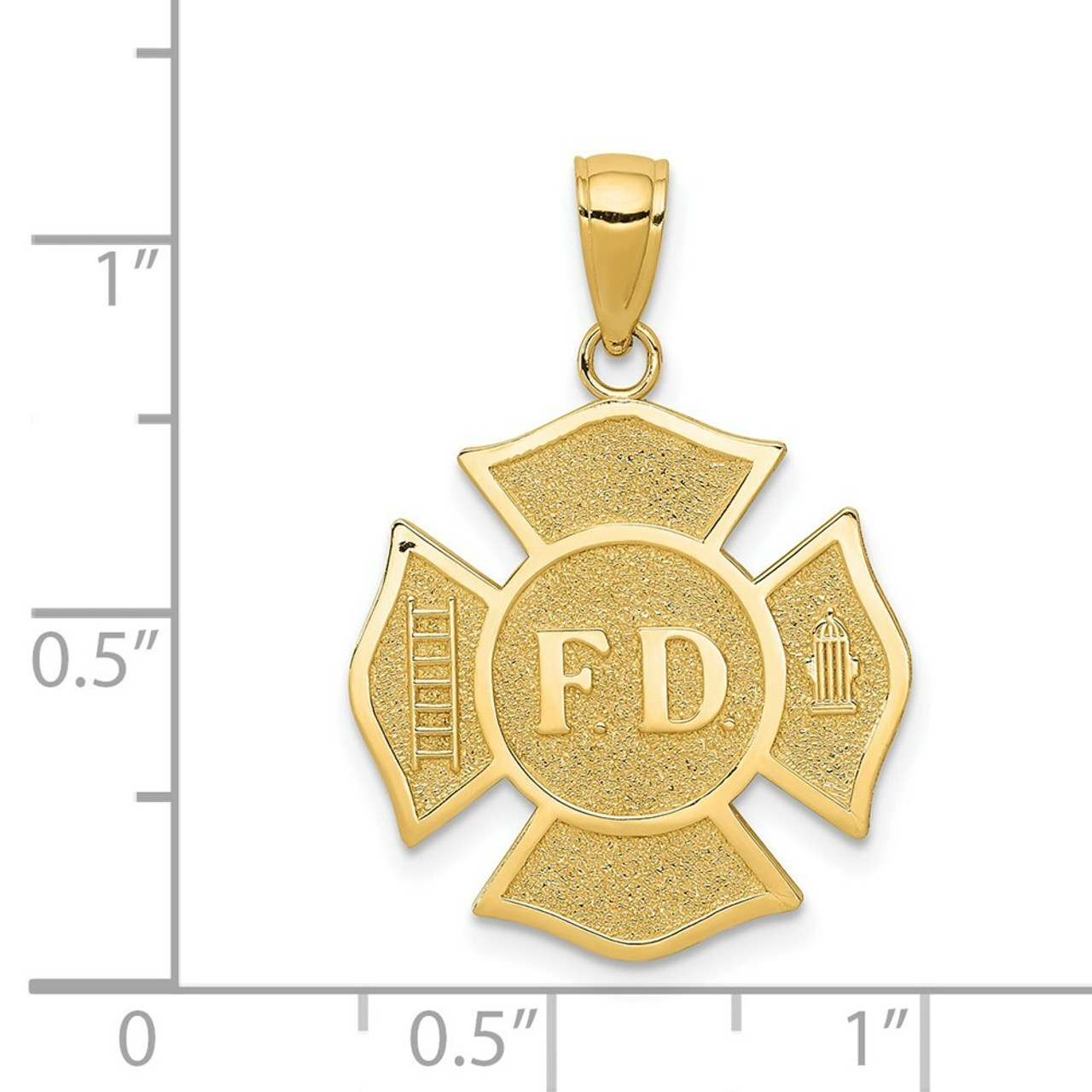 14K Yellow Gold Fire Department Badge Pendant - (A85-557)