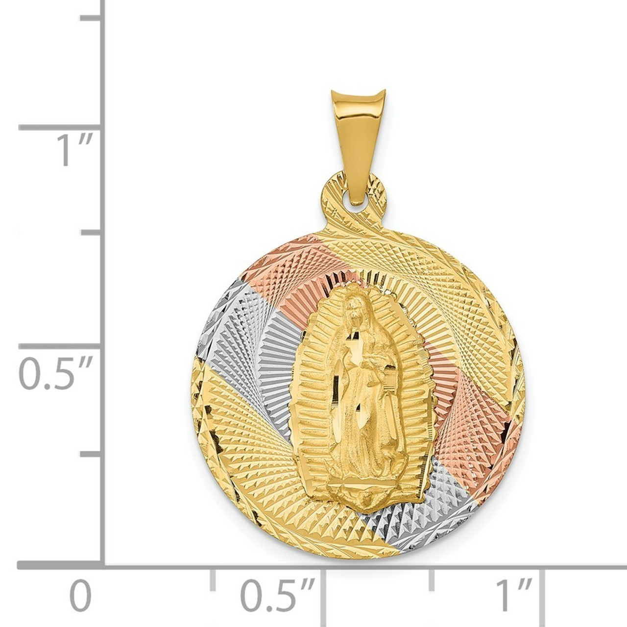 14K Yellow Gold Two-tone & Diamond-cut Lady of Guadalupe Circle Pendant - (A85-799)