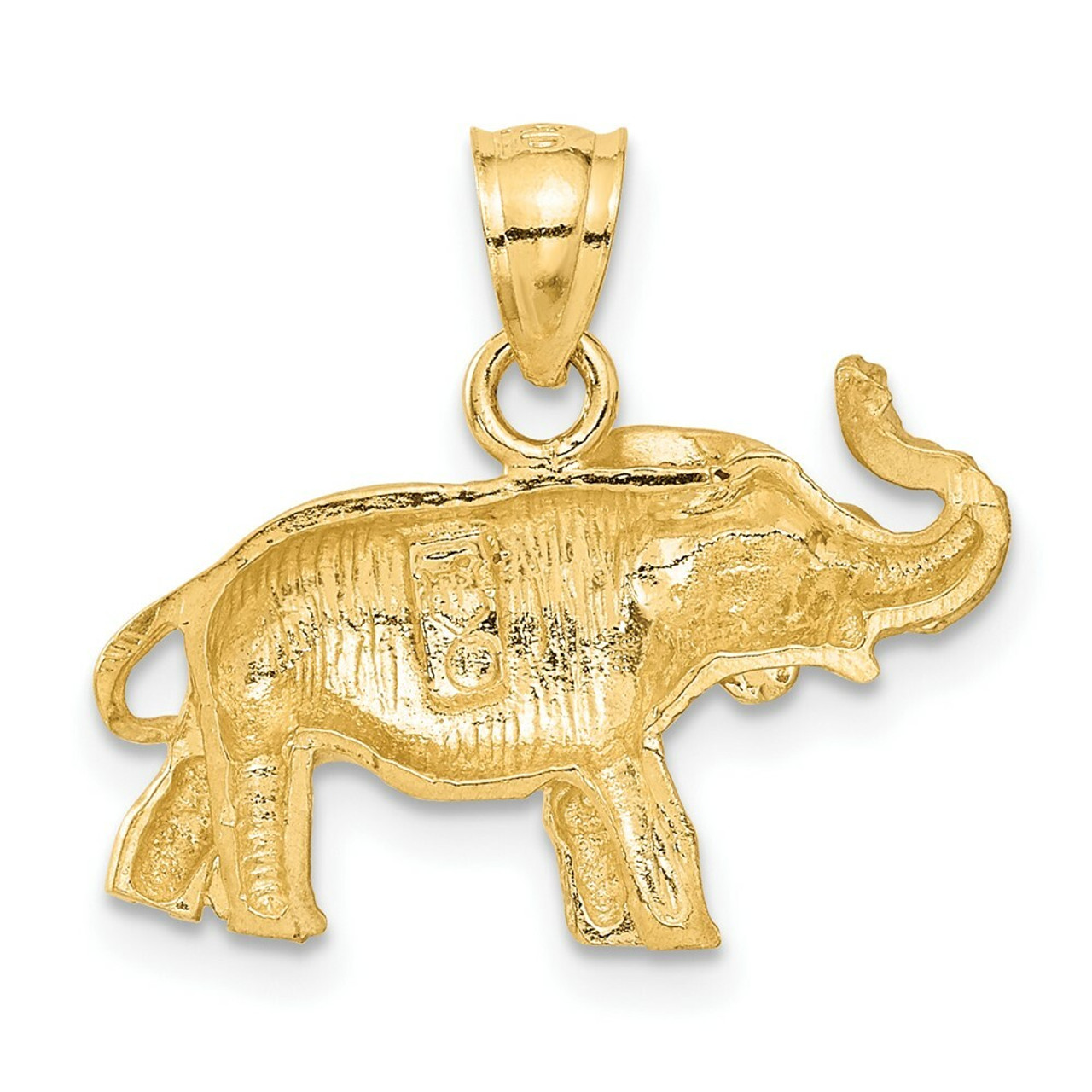 14k Yellow Gold Solid Satin Diamond-Cut Open-Backed Elephant Pendant-