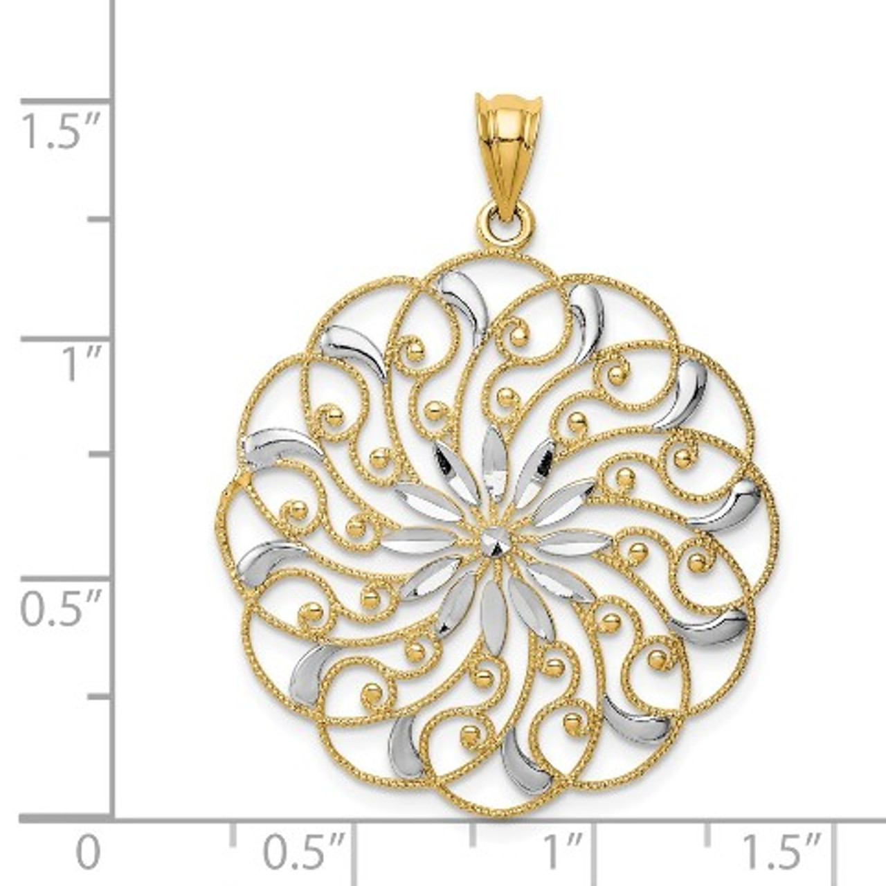 14K Yellow Gold & Rhodium Diamond-cut Fancy Swirl Pendant - (A87