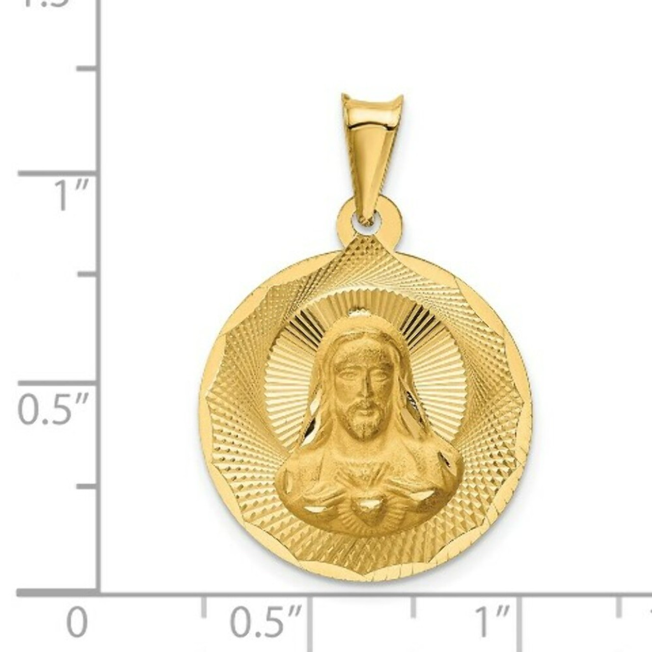 14K Yellow Gold Polished & Diamond-cut Sagrado Corazon Circle Pendant - (A87-286)