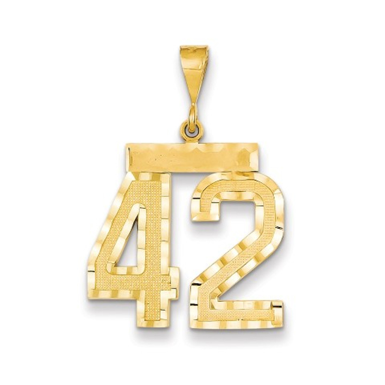14k Yellow Gold Large Diamond-cut Number 42 Charm Pendant - (A87-401)