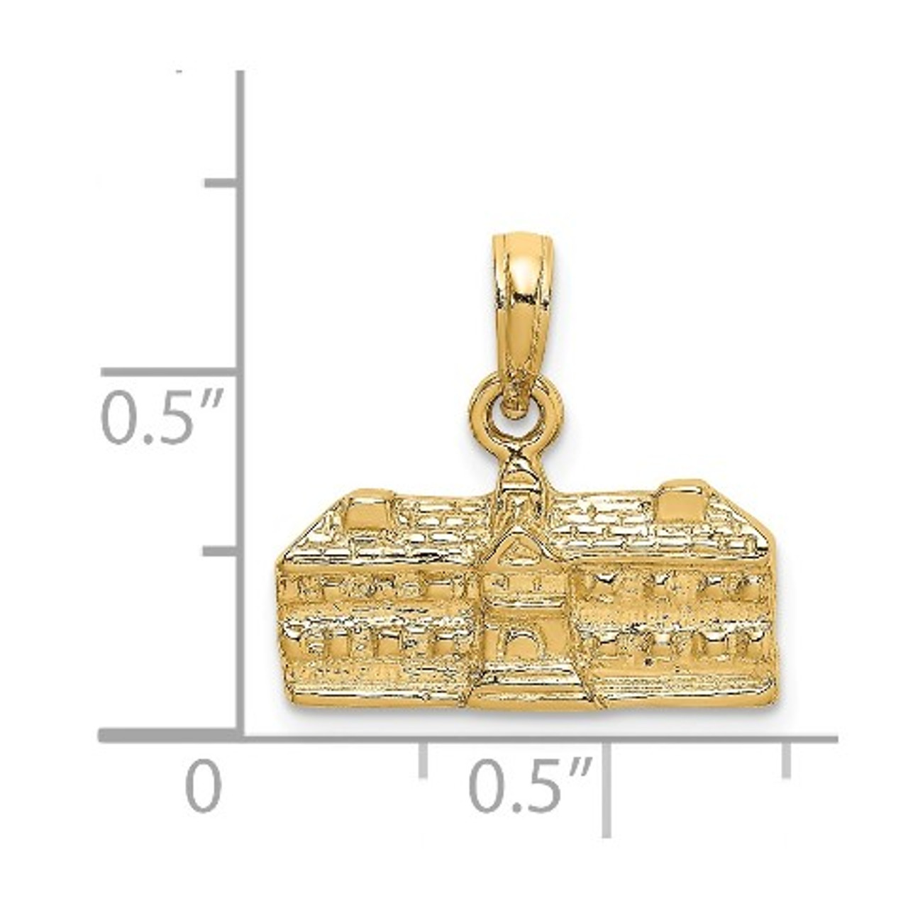 14K Yellow Gold 3-D Wren Buildings Williamsburg, VA Charm Pendant