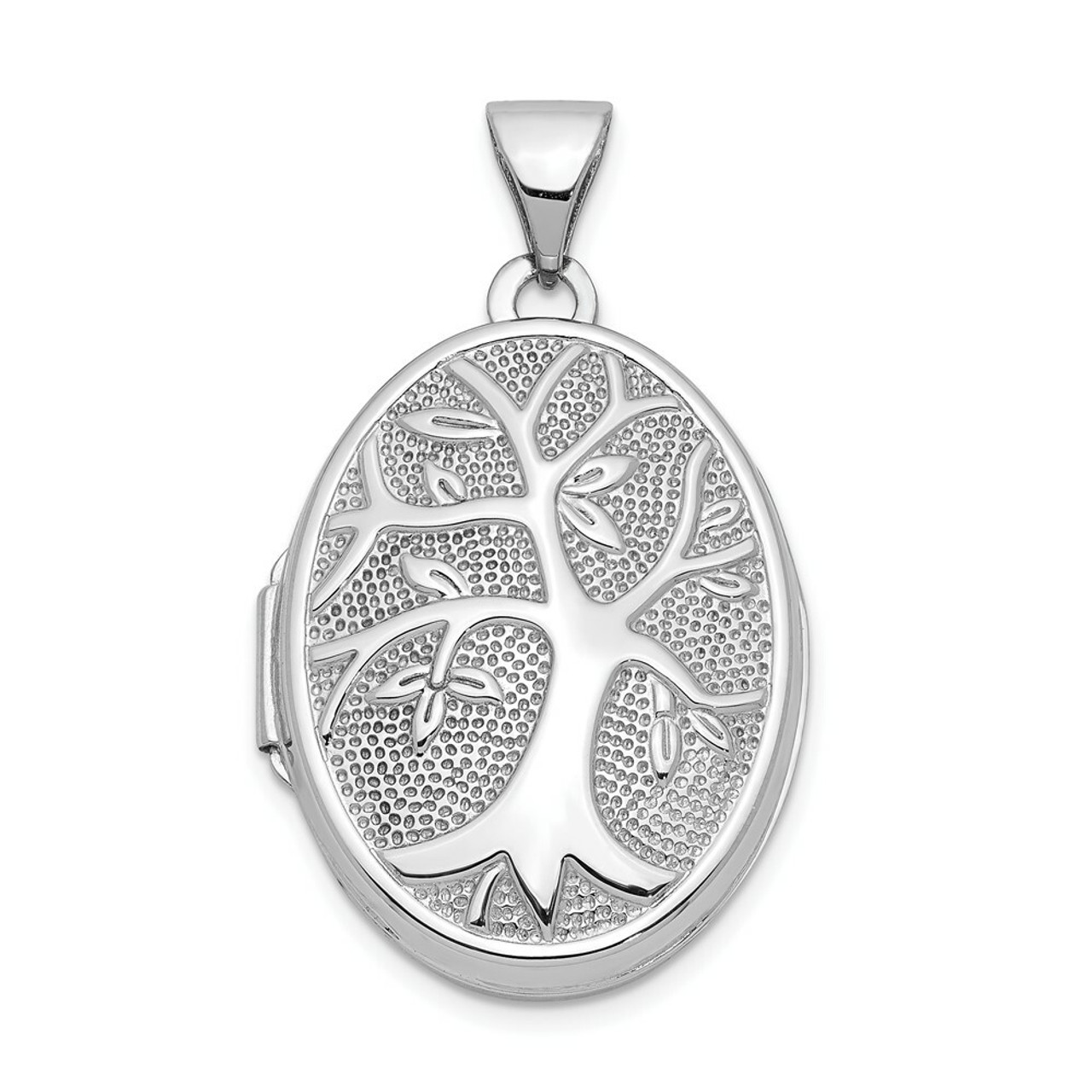 14K White Gold 21x16mm Oval Tree Locket - (A99-251)