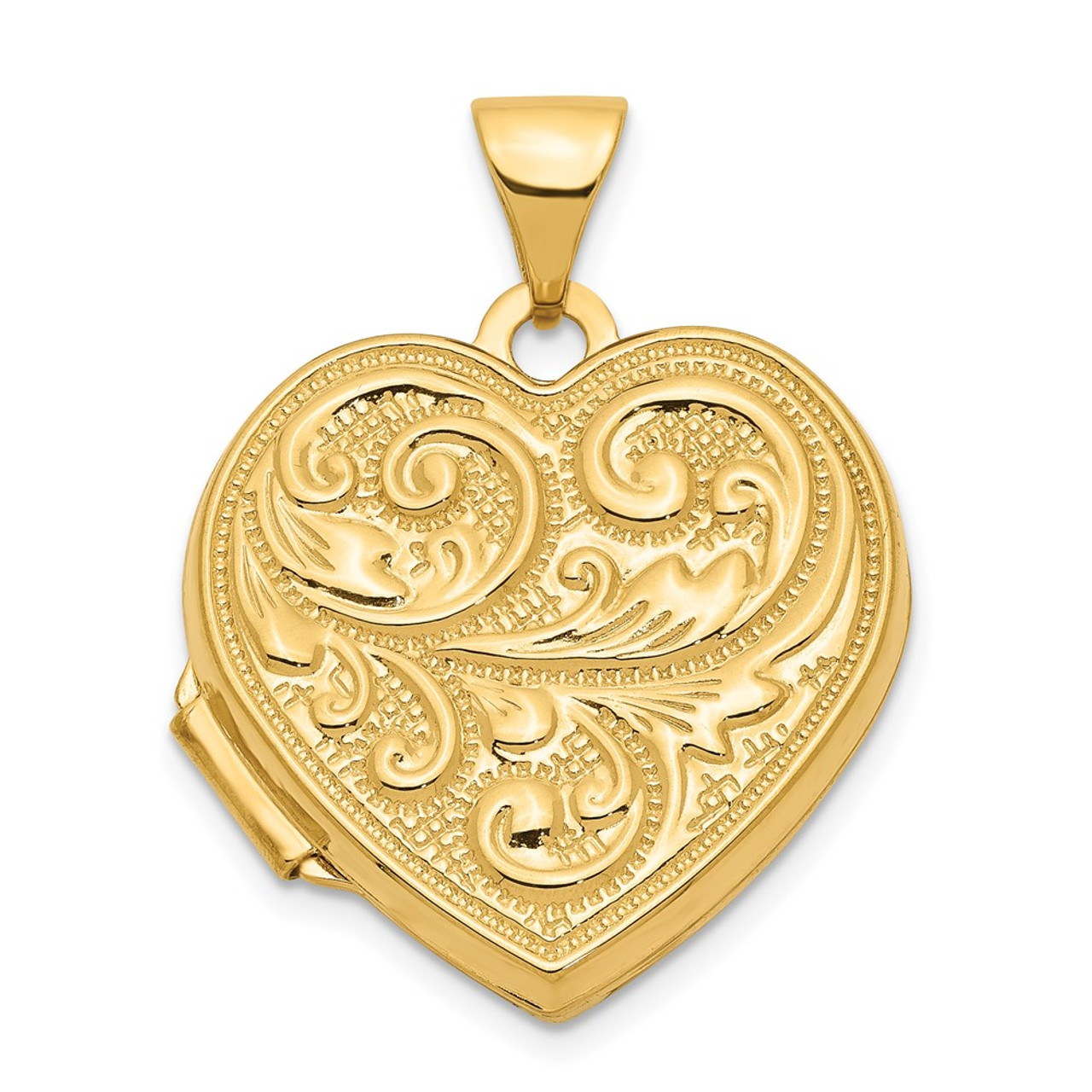 14K Yellow Gold Scrolled Love You always Heart Locket 24x19mm - (A99-510)