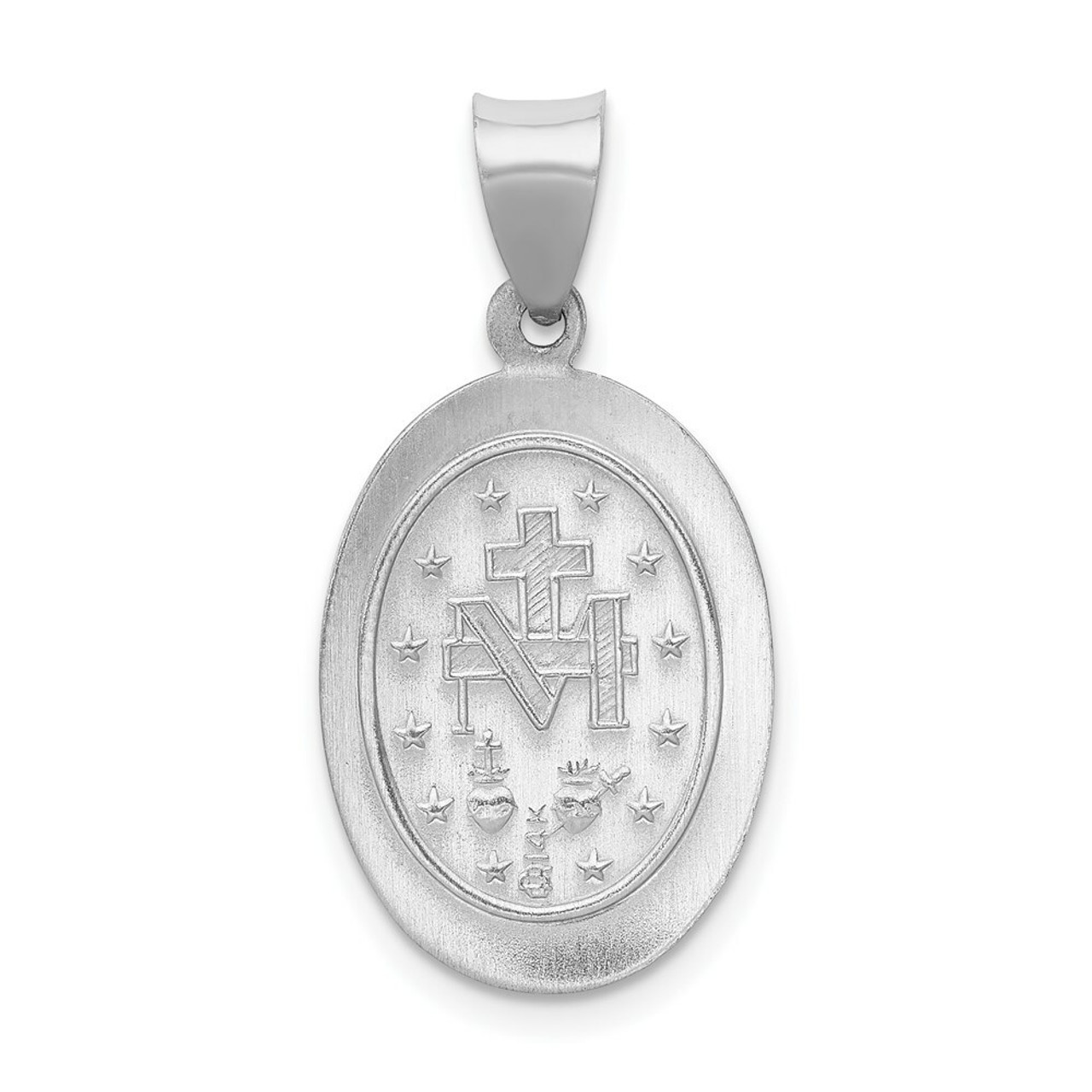 14K White Gold Polished and Satin Miraculous Medal Pendant 13mm width - (B11-106)