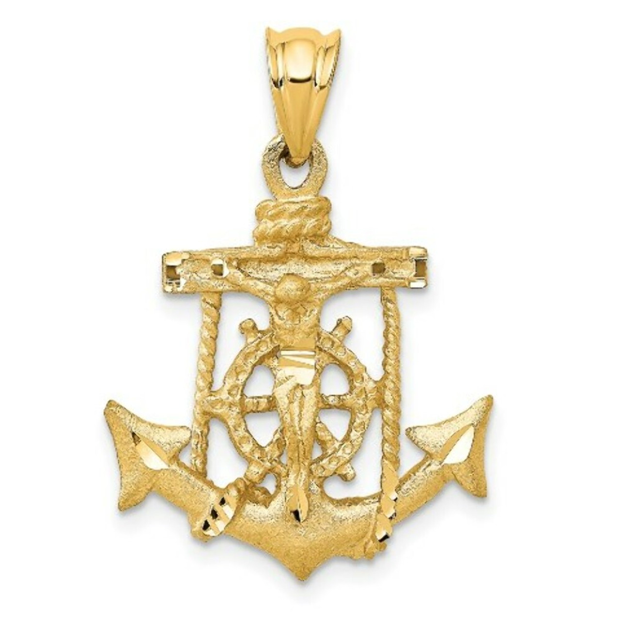 14K Yellow Gold Mariners Cross Pendant 29mm length - (A82-896)