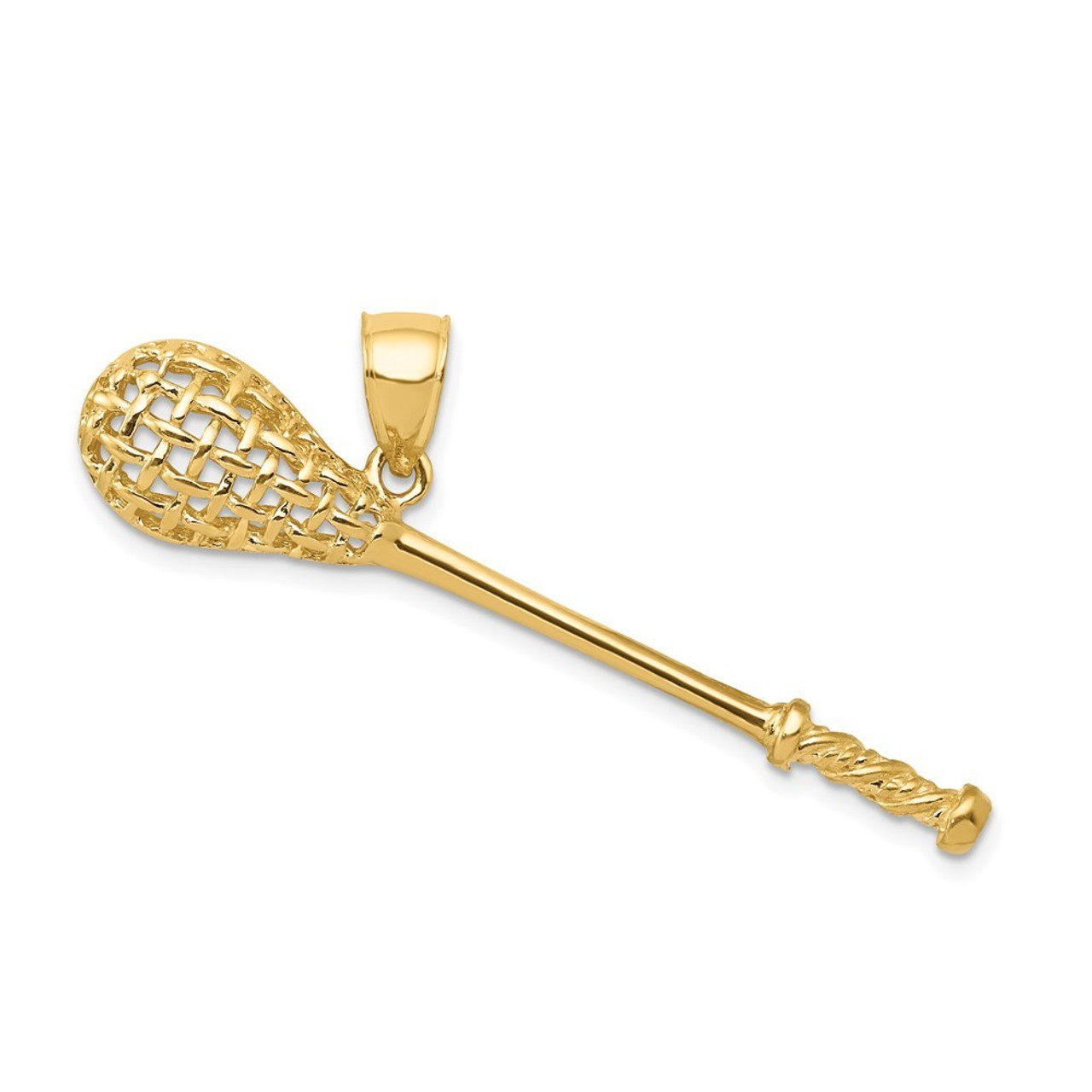 14K Yellow Gold Solid Polished 3-Dimensional LaCrosse Stick Pendant - (A83-299)
