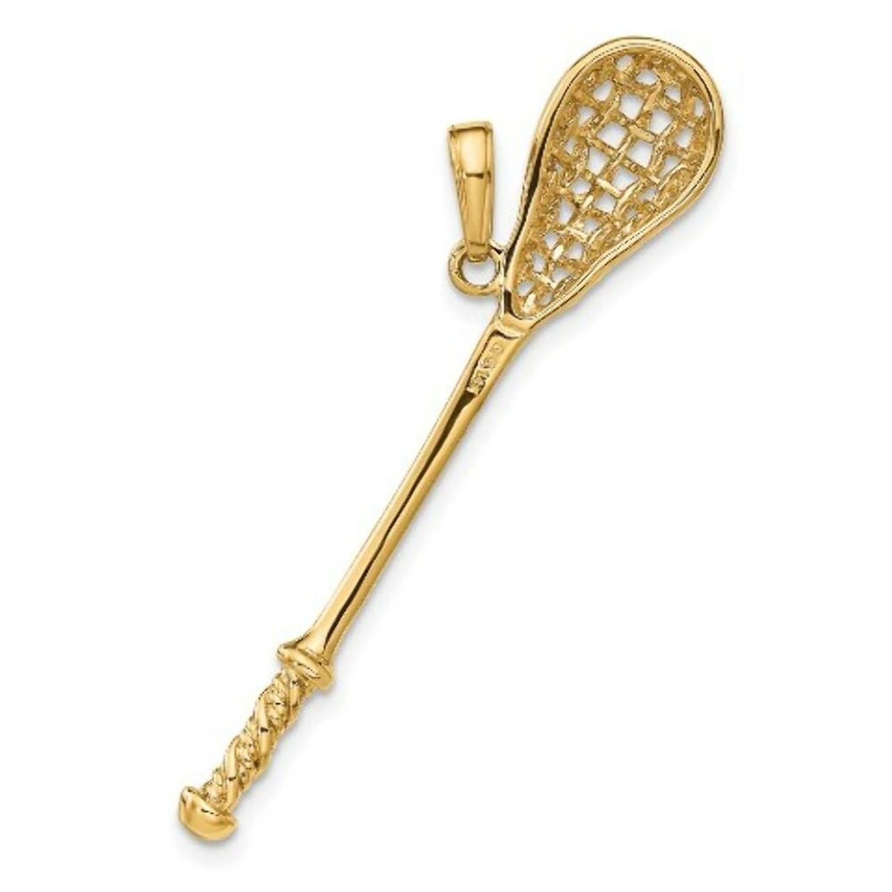 14K Yellow Gold Solid Polished 3-Dimensional LaCrosse Stick Pendant - (A83-299)