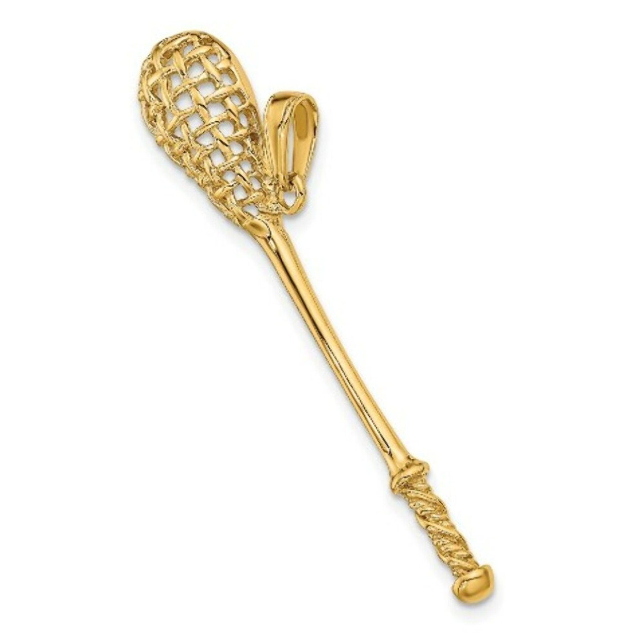 14K Yellow Gold Solid Polished 3-Dimensional LaCrosse Stick Pendant - (A83-299)