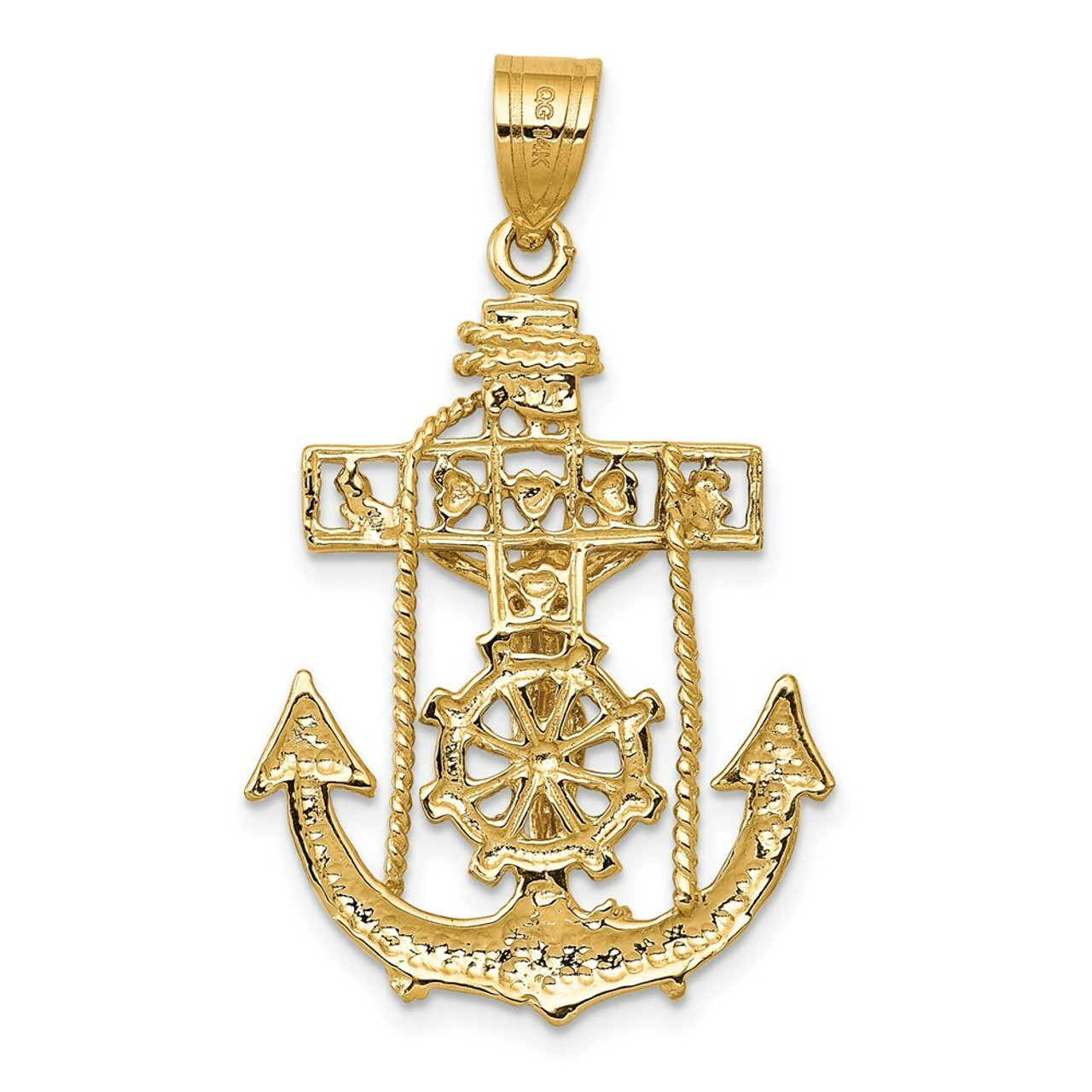 14K Yellow Gold Mariners Cross Pendant 36mm length - (A83-310)