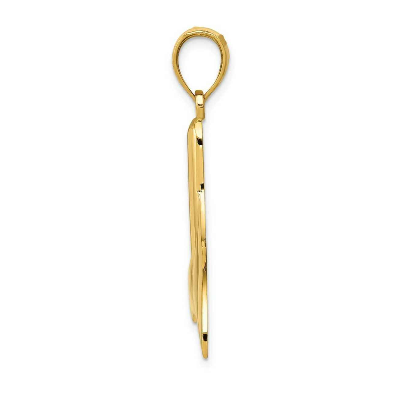 14K Yellow Gold Solid Polished Large Whale Tail Pendant - (A83-316)